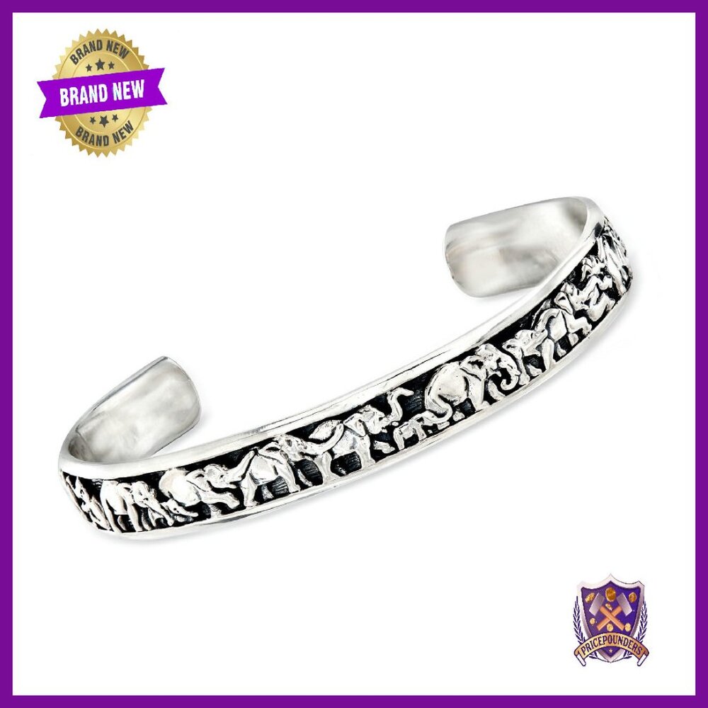 Sterling Silver Elephant Cuff Bracelet 7 Inches Clasp-Free